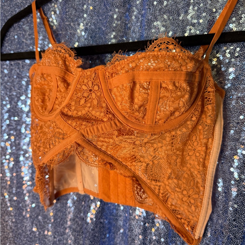 Orange Lace Bustier Top